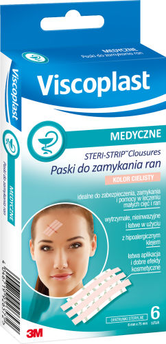 Viscoplast Steri Strip Paski do zamykania ran cieliste